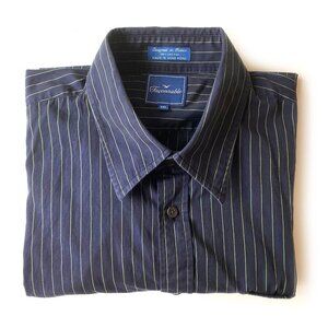 Faconnable Mens Button Down Dress Shirt XXL Navy Mint Pinstripe Cotton